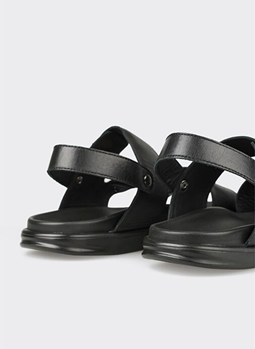 Siyah Deri Erkek Sandalet - Görsel 6