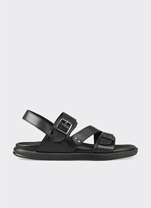 Siyah Deri Erkek Sandalet - Görsel 2