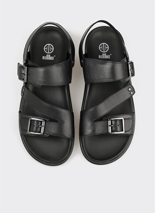Siyah Deri Erkek Sandalet - Görsel 5
