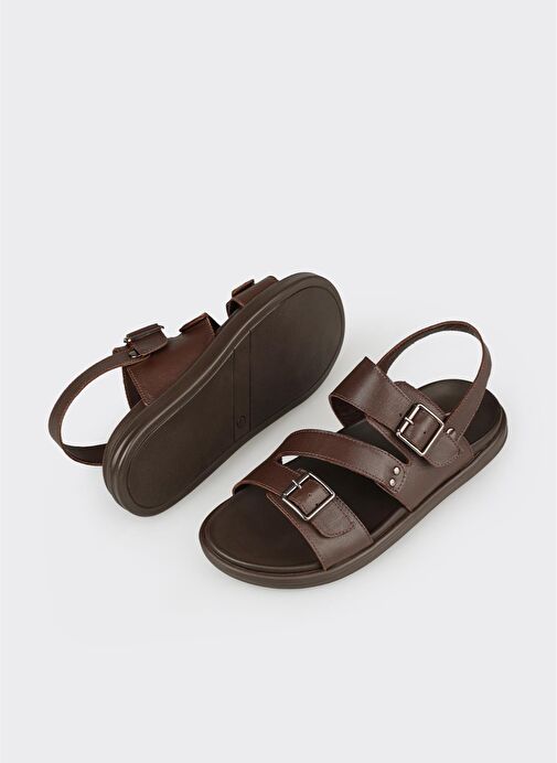 Kahve Deri Erkek Sandalet - Görsel 4