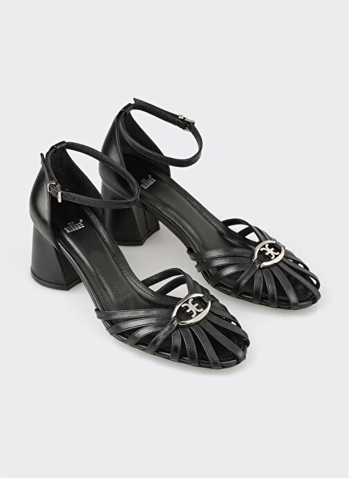 Siyah Deri Kadın Topuklu Ayakkabı - Görsel 3
