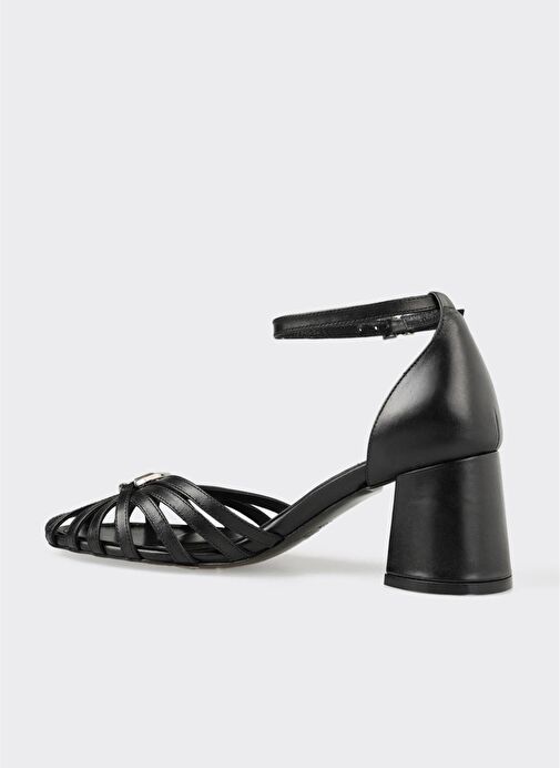 Siyah Deri Kadın Topuklu Ayakkabı - Görsel 4