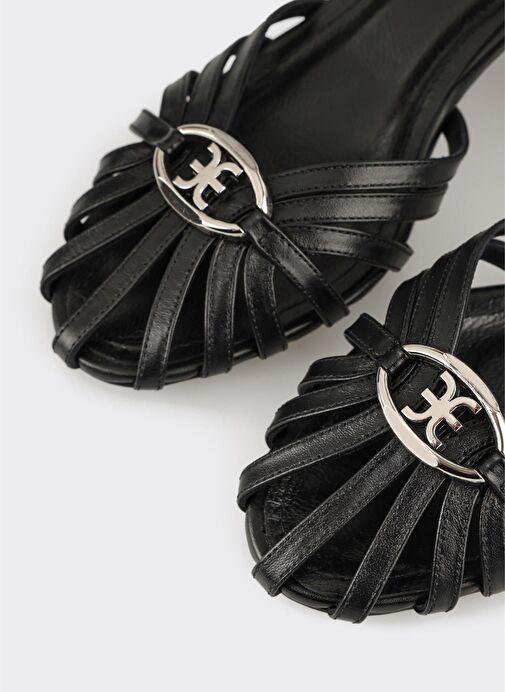 Siyah Deri Kadın Topuklu Ayakkabı - Görsel 5