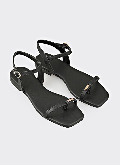 Siyah Deri Kadın Sandalet - Görsel 4