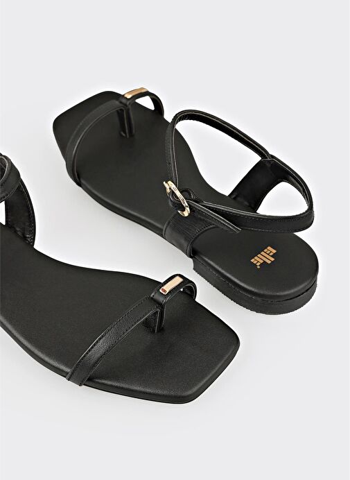 Siyah Deri Kadın Sandalet - Görsel 11