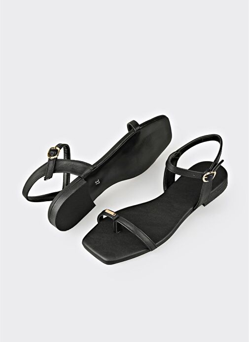 Siyah Deri Kadın Sandalet - Görsel 6
