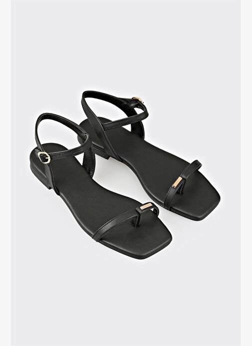 Siyah Deri Kadın Sandalet - Görsel 5