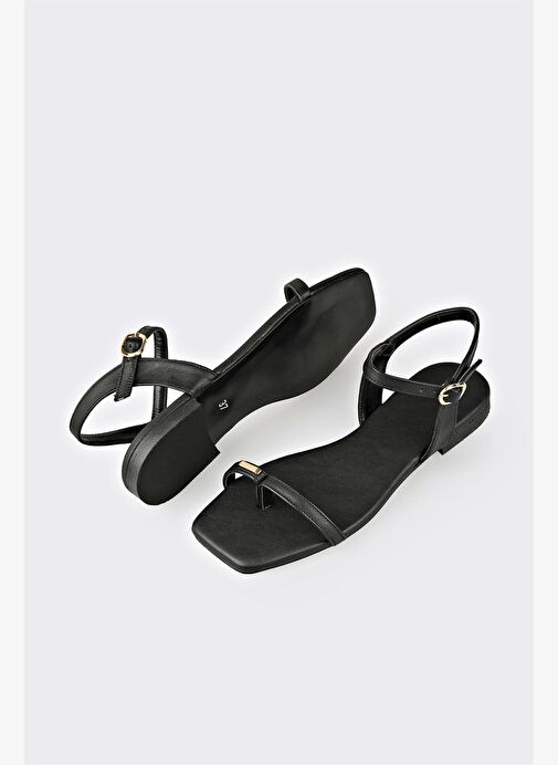 Siyah Deri Kadın Sandalet - Görsel 7