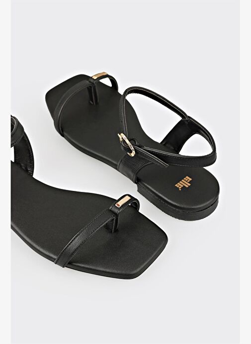 Siyah Deri Kadın Sandalet - Görsel 10