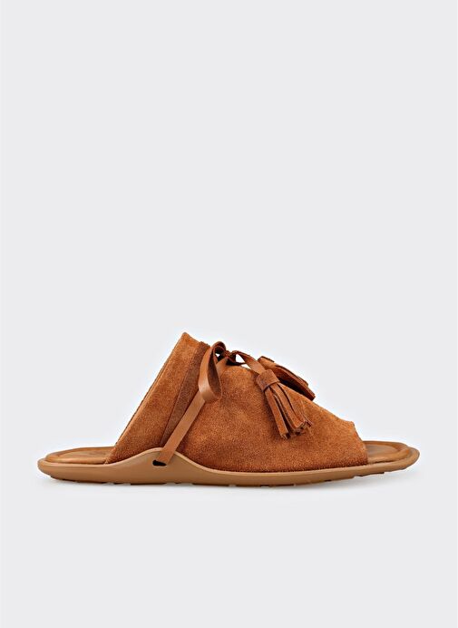 Taba Deri Kadın Düz Terlik - Görsel 2