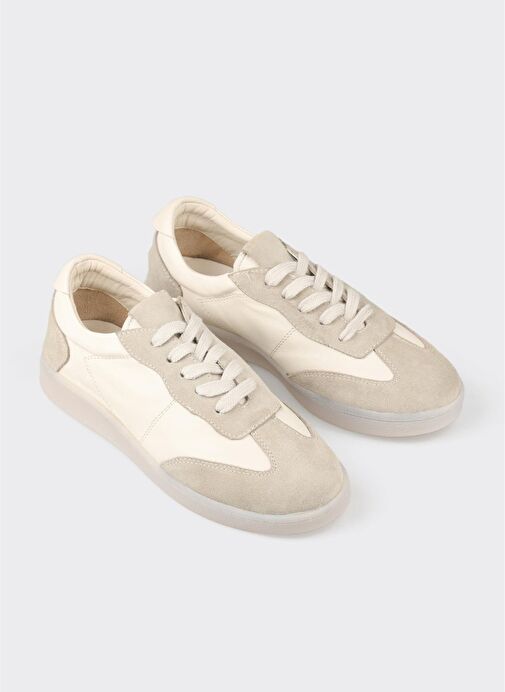 Bej Deri Kadın Spor Ayakkabı - Görsel 3
