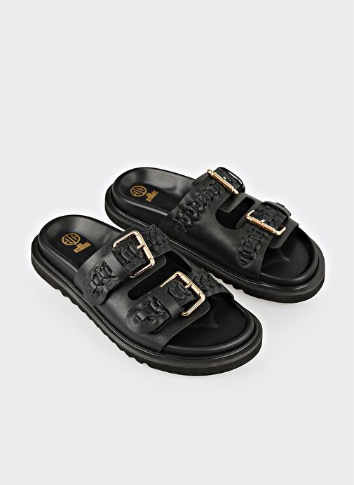 Siyah Deri Kadın Terlik - Görsel 3