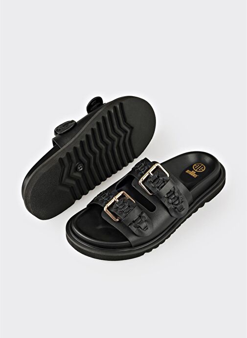 Siyah Deri Kadın Terlik - Görsel 5