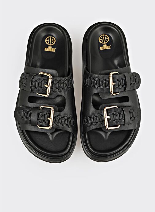 Siyah Deri Kadın Terlik - Görsel 7