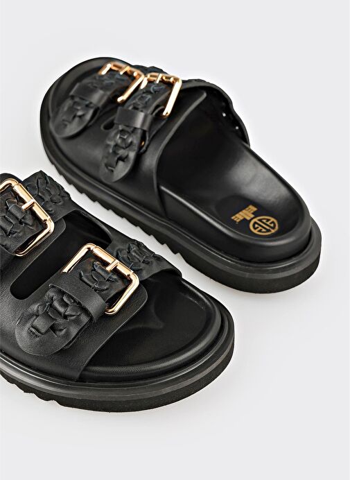 Siyah Deri Kadın Terlik - Görsel 9