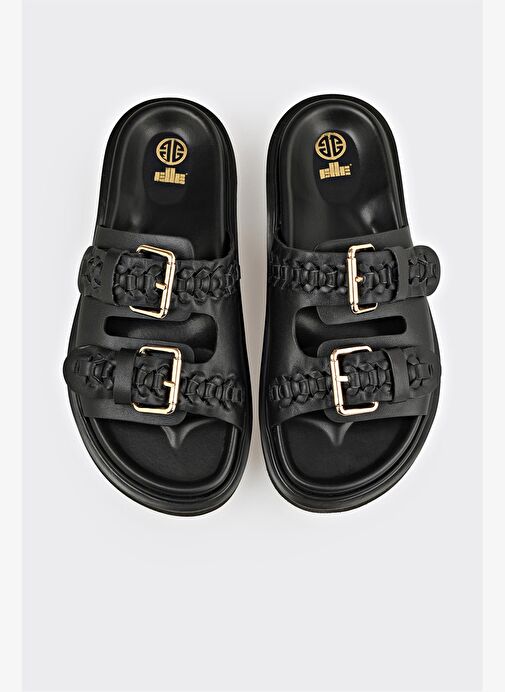 Siyah Deri Kadın Terlik - Görsel 8