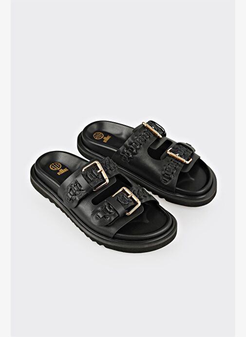 Siyah Deri Kadın Terlik - Görsel 4