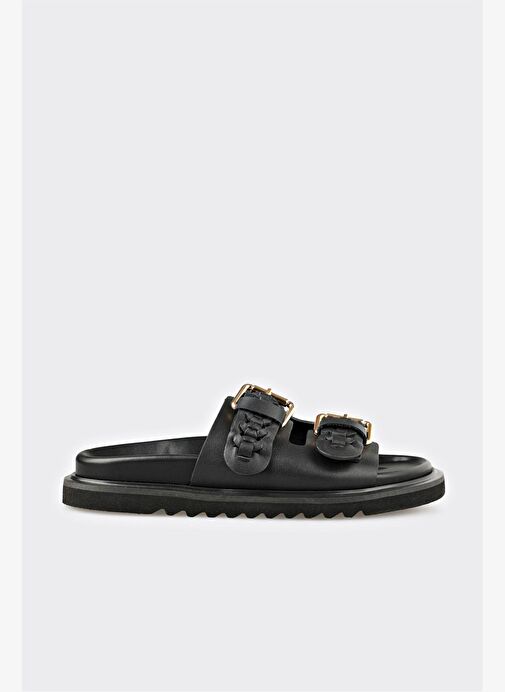 Siyah Deri Kadın Terlik - Görsel 2