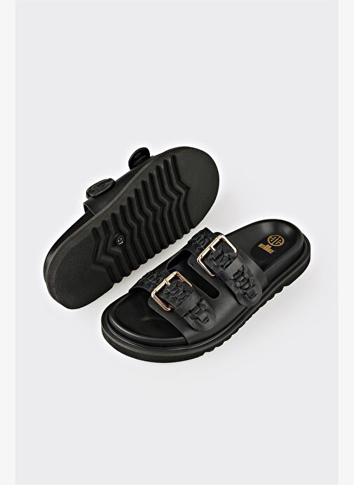 Siyah Deri Kadın Terlik - Görsel 6