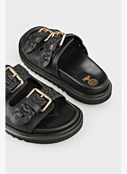 Siyah Deri Kadın Terlik - Görsel 11