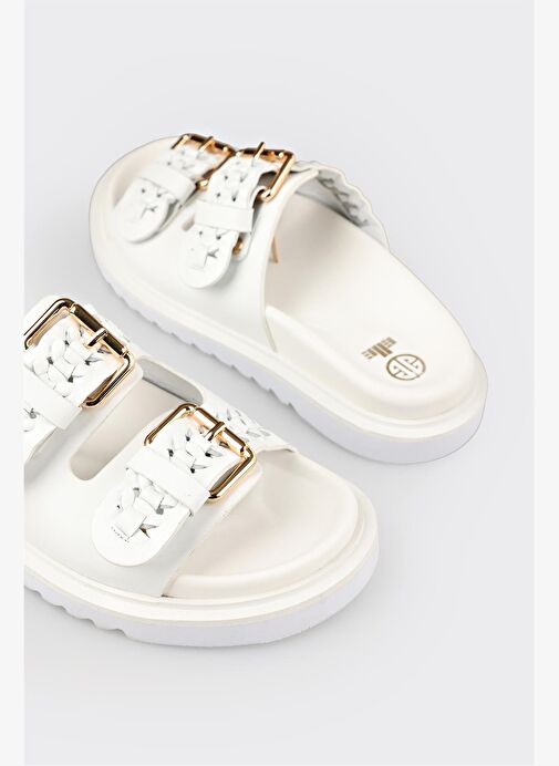 Beyaz Deri Kadın Terlik - Görsel 9