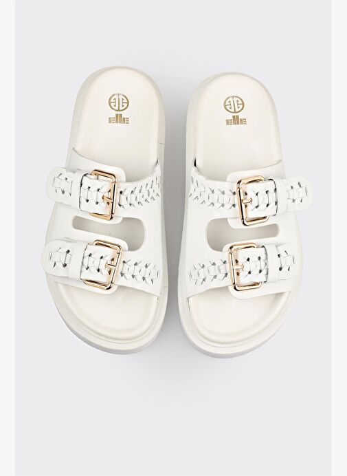 Beyaz Deri Kadın Terlik - Görsel 8