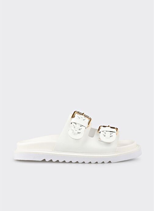Beyaz Deri Kadın Terlik - Görsel 3