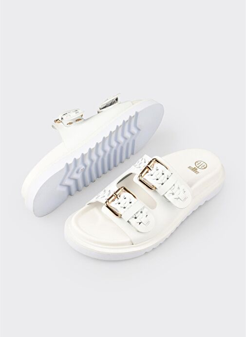Beyaz Deri Kadın Terlik - Görsel 7