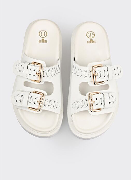 Beyaz Deri Kadın Terlik - Görsel 10