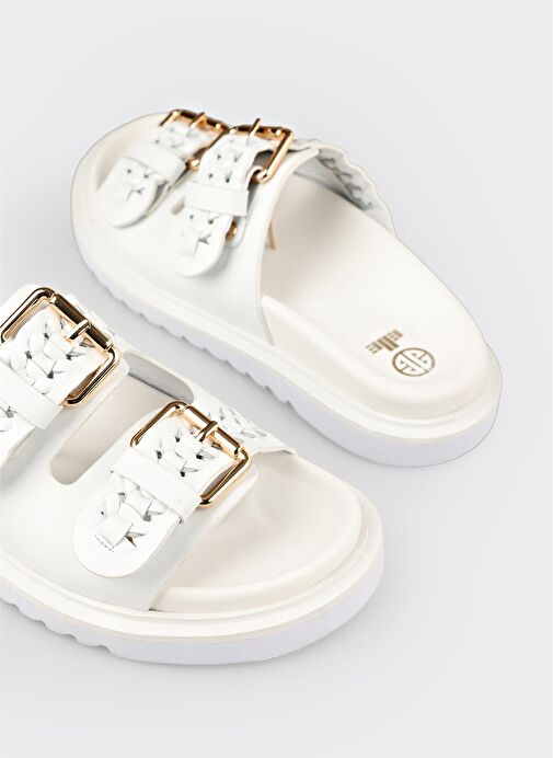 Beyaz Deri Kadın Terlik - Görsel 2