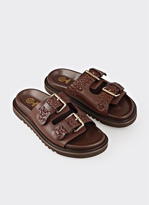 Kahve Deri Kadın Terlik - Görsel 3