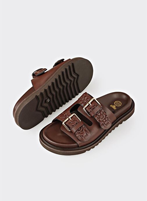 Kahve Deri Kadın Terlik - Görsel 4