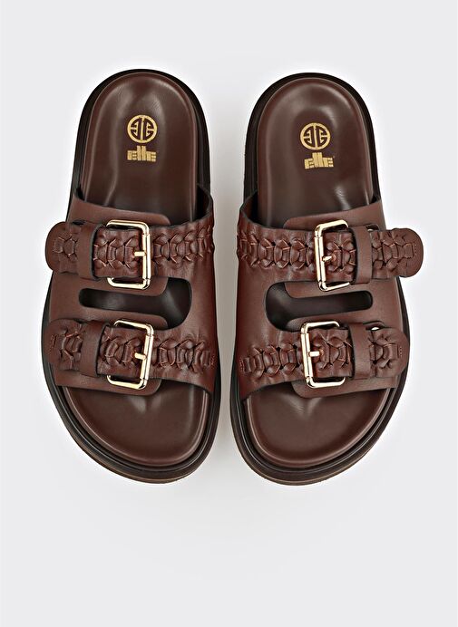 Kahve Deri Kadın Terlik - Görsel 5