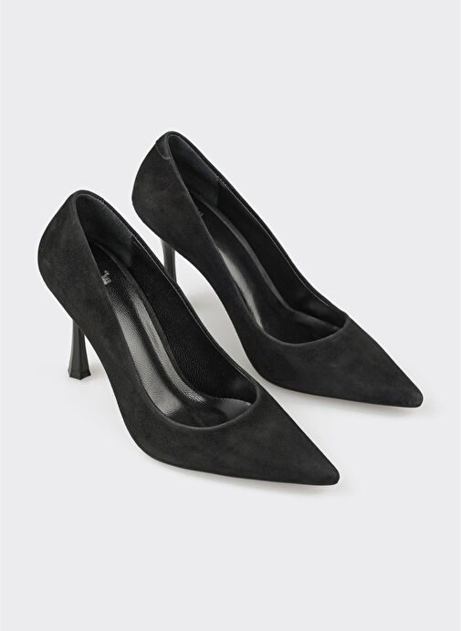 Siyah Deri Kadın Topuklu Ayakkabı - Görsel 3