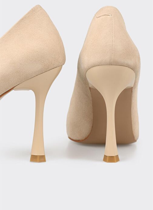 Bej Deri Kadın Topuklu Ayakkabı - Görsel 5