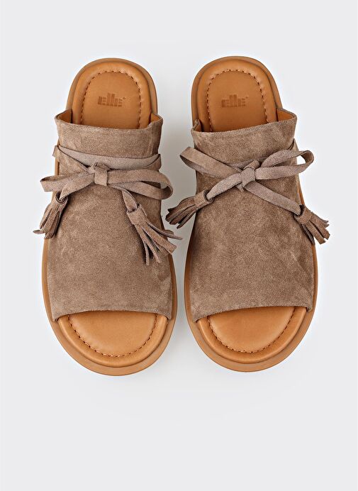 Vizon Deri Kadın Düz Terlik - Görsel 5