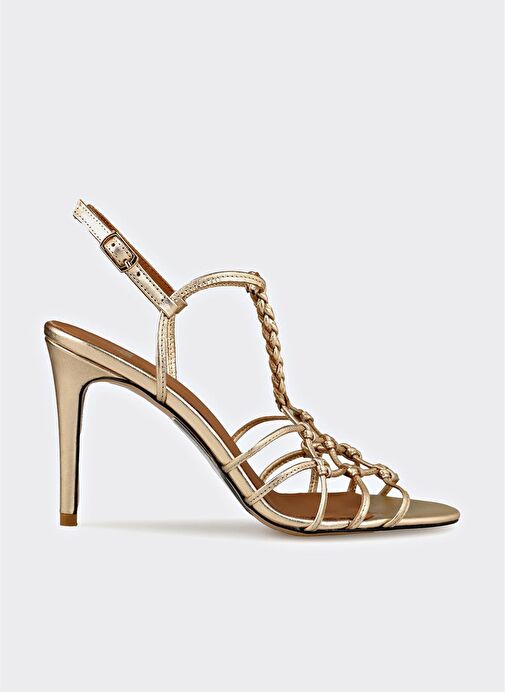 Gold Deri Kadın Topuklu Sandalet - Görsel 2