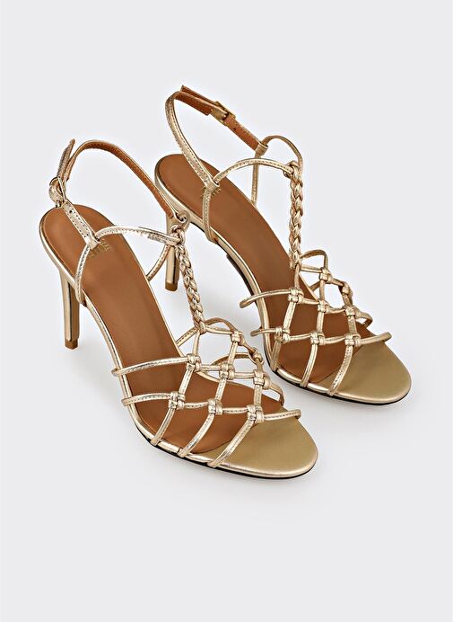 Gold Deri Kadın Topuklu Sandalet - Görsel 3