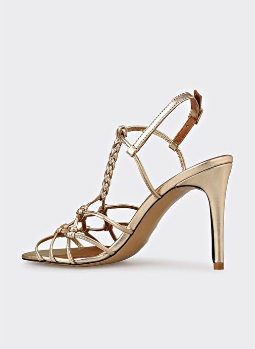 Gold Deri Kadın Topuklu Sandalet - Görsel 4
