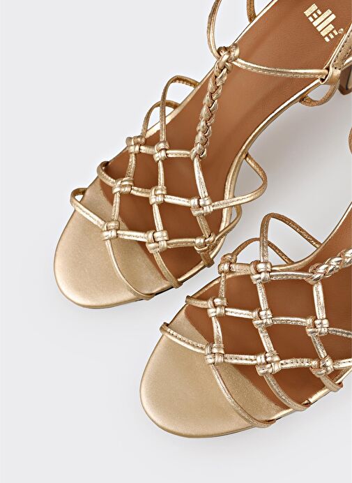 Gold Deri Kadın Topuklu Sandalet - Görsel 5