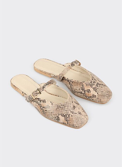 Bej Deri Kadın Terlik - Görsel 3