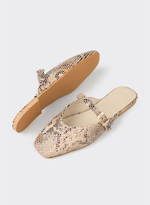 Bej Deri Kadın Terlik - Görsel 4