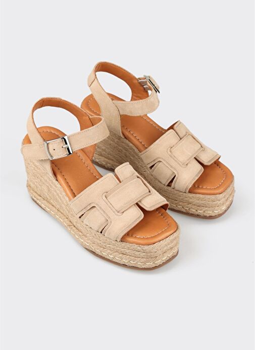 Bej Deri Kadın Sandalet - Görsel 3