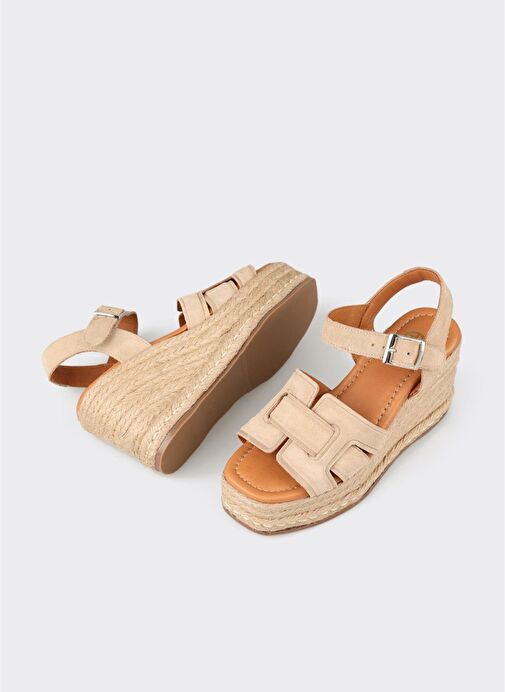 Bej Deri Kadın Sandalet - Görsel 4