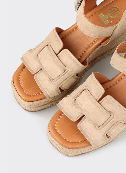 Bej Deri Kadın Sandalet - Görsel 6