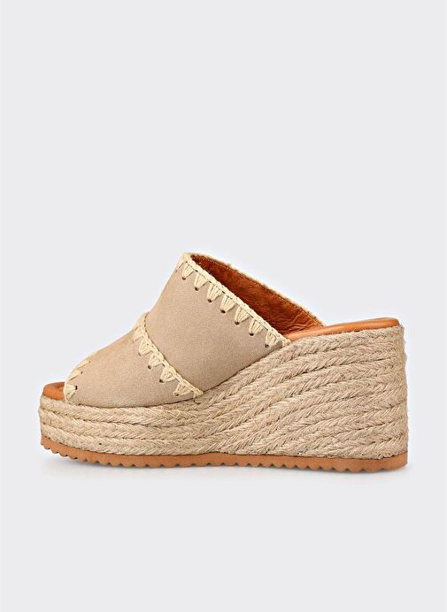 Bej Deri Kadın Terlik - Görsel 5