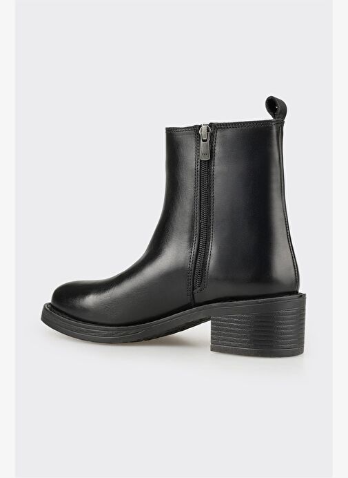 Siyah Deri Kadın Topuklu Bot - Görsel 4