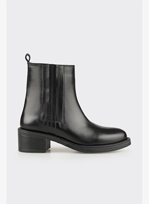 Siyah Deri Kadın Topuklu Bot - Görsel 2