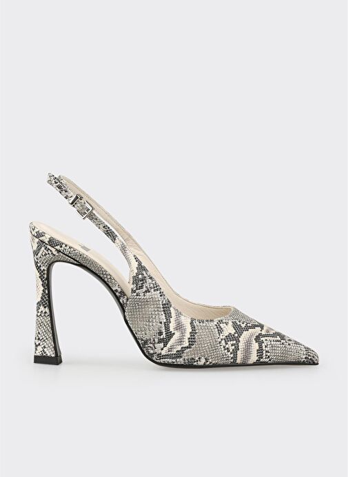 Gri Deri Kadın Topuklu Ayakkabı - Görsel 2