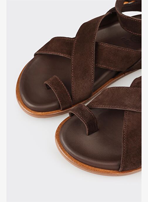 Kahve Deri Kadın Parmak Arası Sandalet - Görsel 6